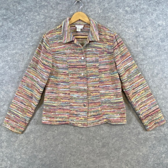 Coldwater Creek Women's Colorful Striped Cotton Blend Blazer Jacket - Size M - Picture 1 of 11